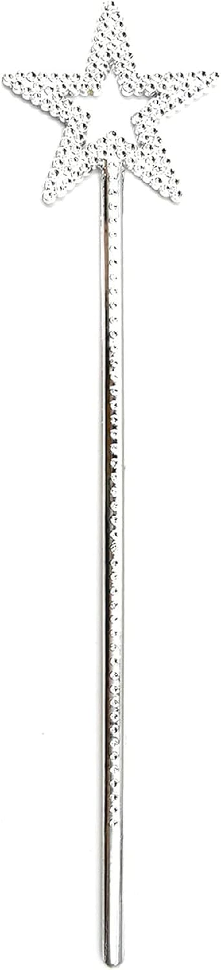 Silver 13 Inches Star Wand Angel Wand Sticks Princess Wand Fairy Wand Plating Wand Silver Star Wands for Halloween, Christmas, Thanksgiving, Holiday Shows