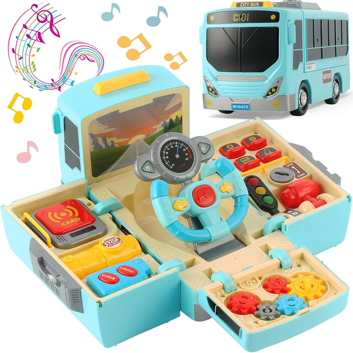 School Bus Toy with Sound and Light, Simulation Steering Wheel, Toddlers School Bus with Music Education, Gift for 1-3-5 Boys & Girls