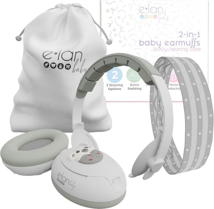 2-In-1 Baby Ear Muffs Noise Protection - Baby Headphones for Noise & Plane Travel - 2 Headbands - Toddler Ear Protection for Infant & Toddler Travel Essential, Age 1-48 Months