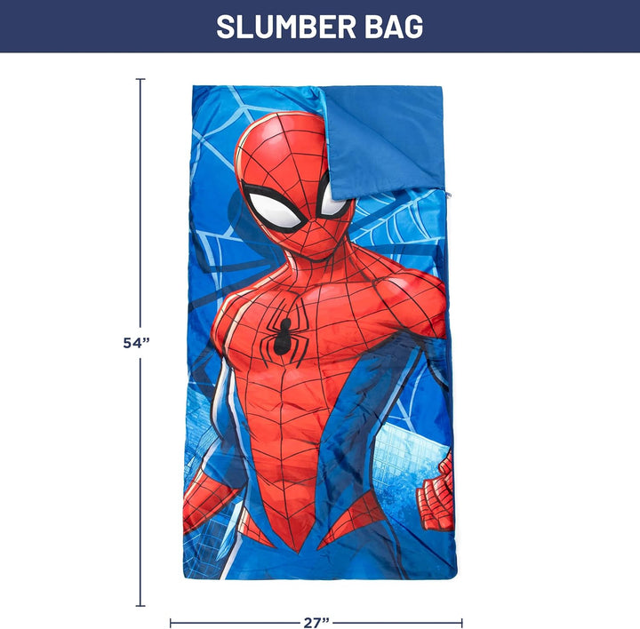 Marvel Spiderman 3 Piece Sleepover Set - Cozy & Warm Kids Slumber Bag with Pillow & Eye Mask (Official Marvel Product)
