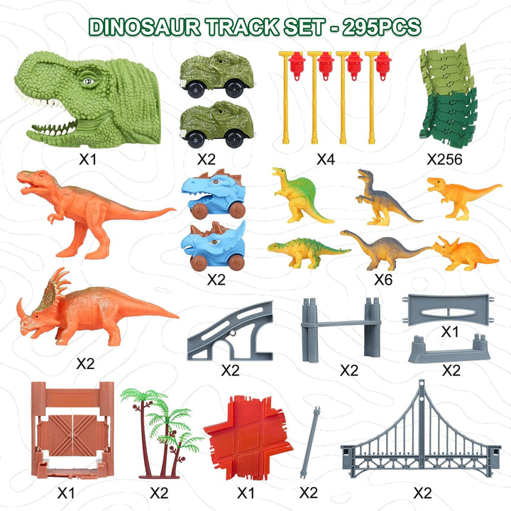 Dinosaur Track Toys for Kids - Best Birthday Gifts for 3 4 5 6 7 Year Old Boys, Flexible Race Car Track Set with Light & Sound, Create a Dino World Adventure