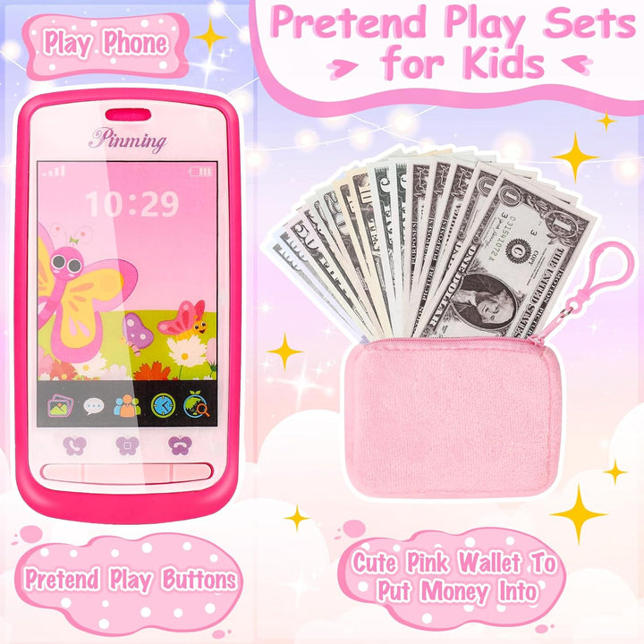 Play Purse for Little Girls, 23PCS Toddler Purse with Pretend Makeup for Kids, Princess Toys Includes Crossbody Bag, Phone, Wallet, Keys, Kids Toy Purse Birthday Gift Toys for Girls 3 4 5 6+