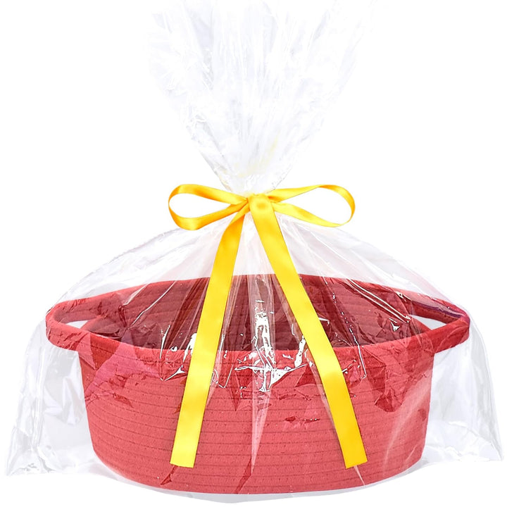 Small Basket with Gift Bags and Ribbons, Empty Gift Baskets, Decorative Boho Rope Woven Nursery Storage Organizer Toy Baskets with Handle for Baby Showers, 12"X 8" X 5"