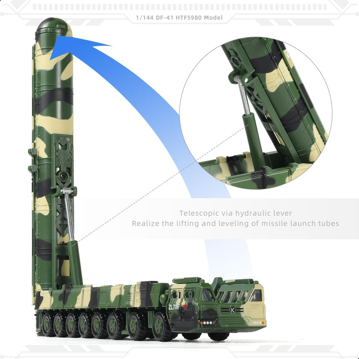 1/144 DF-41 Missile Launcher Car Model Toy Alloy Die-Cast Metal Army Military Fighting Vehicle Model Toy Military Enthusiasts Collection or Gift (627205)
