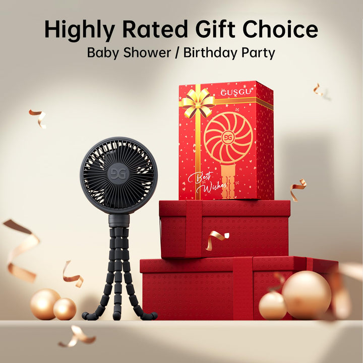 Stroller Fan Clip on for Baby, Flexible Tripod & Rechargeable Battery, Small Personal Fan, Mini Portable Fan for Travel, Handheld, Car (Black)