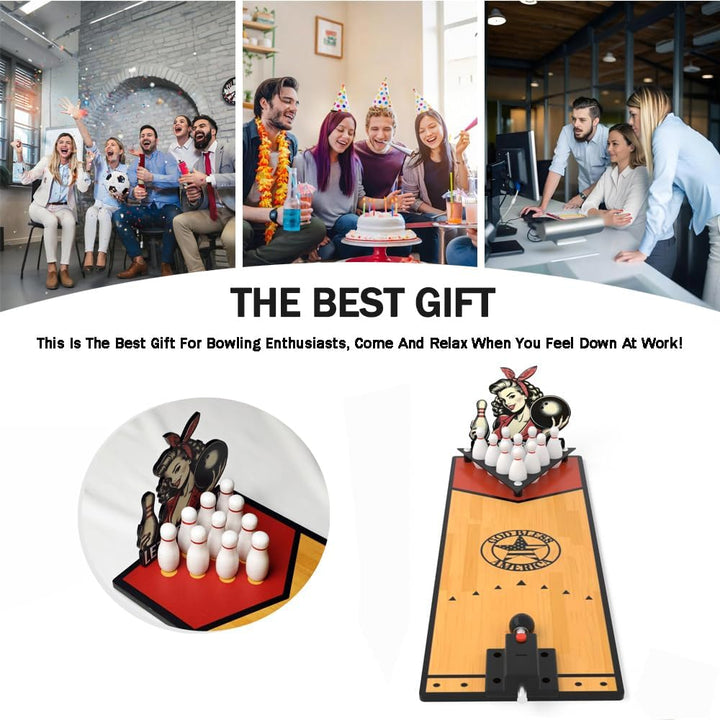 Desktop Mini Bowling Game Set for Office- Quick-Setup Tabletop Bowling Alley with Ball Launcher | Durable Wooden Board Design for Office, Home & Party Fun | Stress-Relieving Desk Toy Gift for Adults