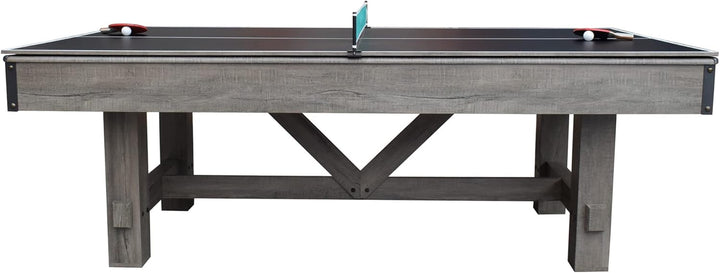 Logan 7-Ft Pool Table Combo Set with Benches - Rustic Gray with Blue Felt, Barnwood