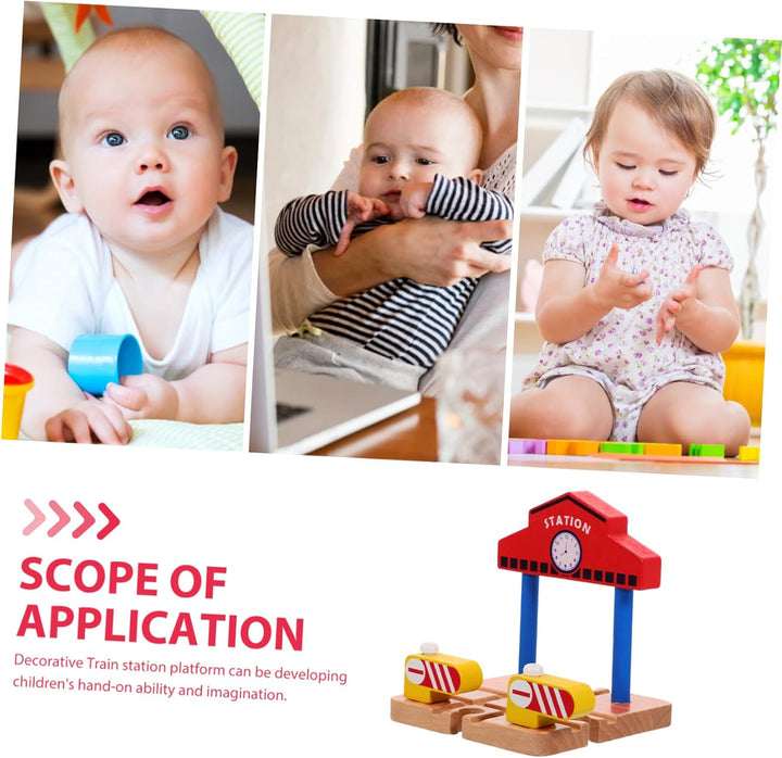 Wooden Railway Station Platform Barrier Model Train Accessories Educational Building for Safe Wood Material Portable and Easy to Install
