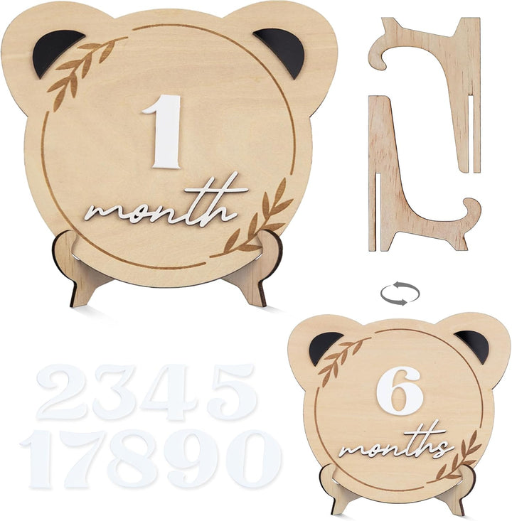 Wooden 3D Baby Monthly Milestone Cards Monthly Milestone Discs Newborn Photography Props Baby Announcement Sign Baby (BBL1)