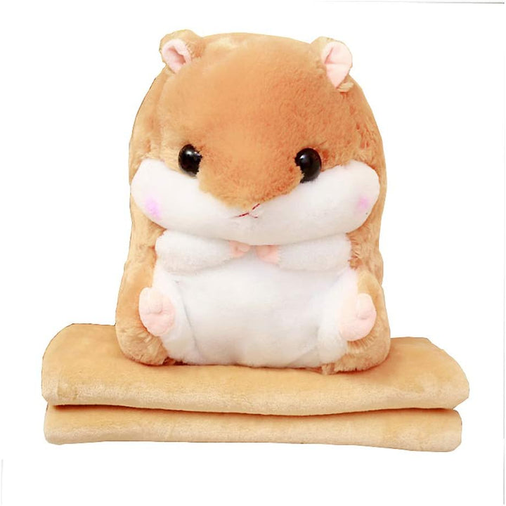 Plush Hamster Stuffed Animal Toys Hamster Throw Pillow with Blanket 19.7 Inches Pink