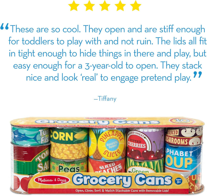Let'S Play House! Grocery Cans Play Food Kitchen Accessory - 10 Stackable Cans with Removable Lids
