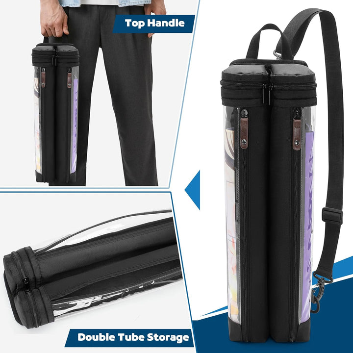 Playmat Tube Case for 2Pcs W14’’X L24’’ Playmat, Gaming Playmat Tube Case with Dice Holder Fit for TCG/MTG Playmat, Play Game Mat Storage Bag Container with Support Panel and Shoulder Strap