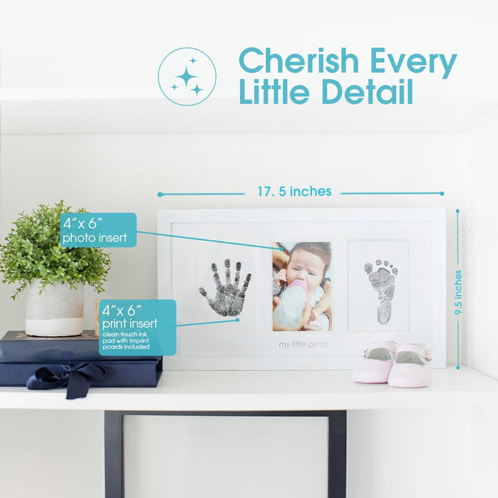 Baby Hand and Footprint Kit - Inkless No Mess Clean-Touch Ink Pad, Newborn Keepsake Frame, Nursery Decor Essentials, Perfect Shower Gift for Boys and Girls, White