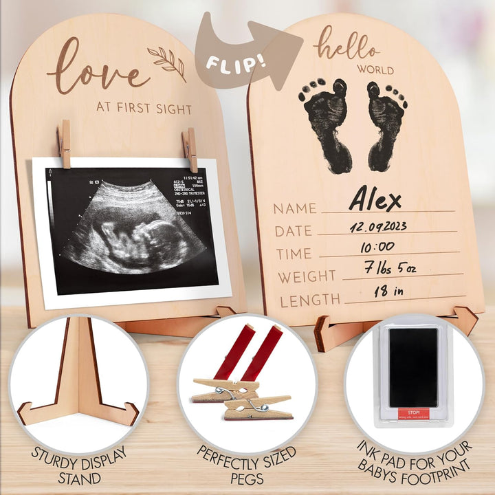 Cute Wooden Ultrasound Picture Frame - Beautiful Double Sided Sign for the Announcement of Your Pregnancy or Baby'S Birth - Nursery Decor Sonogram Photo Frame & Pregnancy Gift for First Time Moms