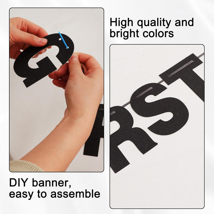 116 PCS A-Z Glitter Black DIY Letter Banner Kit Make Your Own Banner，Including 111 Letters and Numbers 3 Rope and 2 Threading Device,Customized for Birthday Graduation Wedding Party Decor