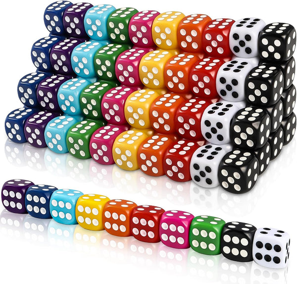 100Pcs 16Mm Game Bulk Dice 10 Colors Acrylic 6 Sided Dice Set for Classroom Teaching Math Learning Standard Dice for Party Family Board Games