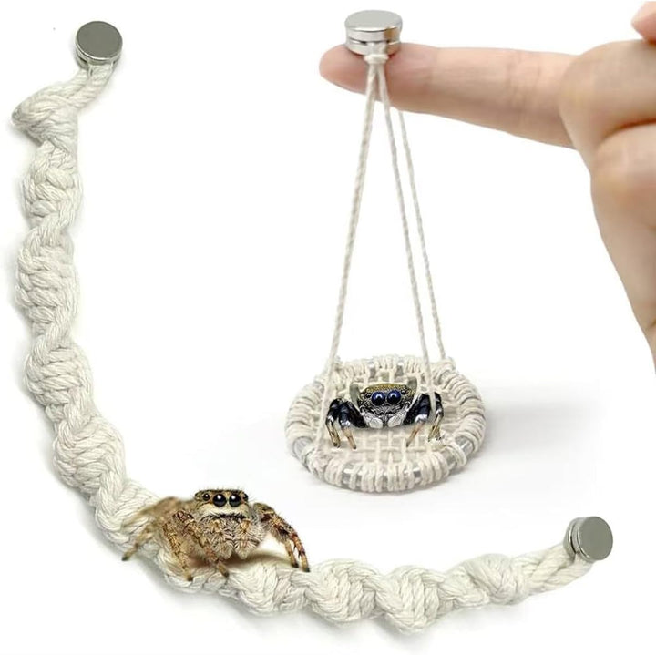 2 Pack Jumping Spider Rope Bridge Swings, Natural Cotton Rope Handmade Magnetic Mounting Jumping Spider Accessories for Medium Jumping Spider Enclosure