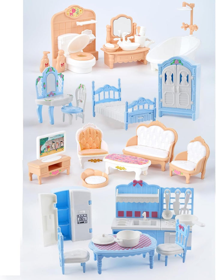 35 Pcs Dollhouse Furniture Accessories Set Mini House Furniture Small Dollhouse Miniature Furniture Play House Accessories 1:12 Tiny Kitchen Bedroom Livingroom Bathroom Boy Girl Toddler3Y+ (A Set)