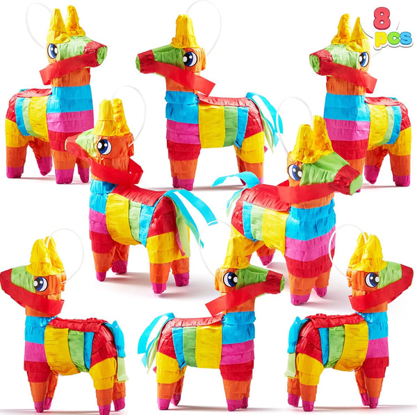 Cinco De Mayo 8 Pcs Mini Donkey Pinatas 5.7"X7.5" Rainbow Color for Fun Fiesta Taco Party Supplies, Luau Event Photo Props, Mexican Theme Decoration, Carnivals Festivals, Taco Tuesday Event