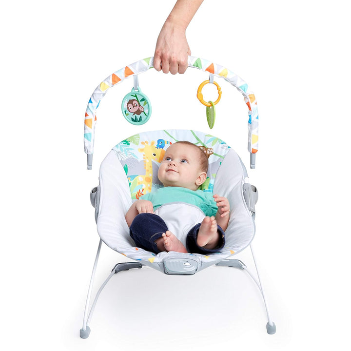 Baby Bouncer Soothing Vibrations Infant Seat - Removable -Toy Bar, Nonslip Feet, 0-6 Months up to 20 Lbs (Safari Fun)