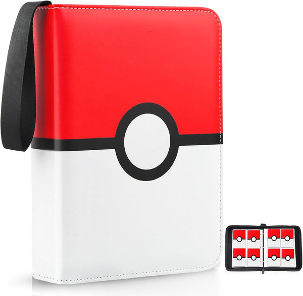 Card Binder 4 Pocket, Trading Card Holder Fits 400 Cards with 50 Removable Sleeves, Portable Collection Card Ablum, Game Card Case Book with Zipper for Gift, Red
