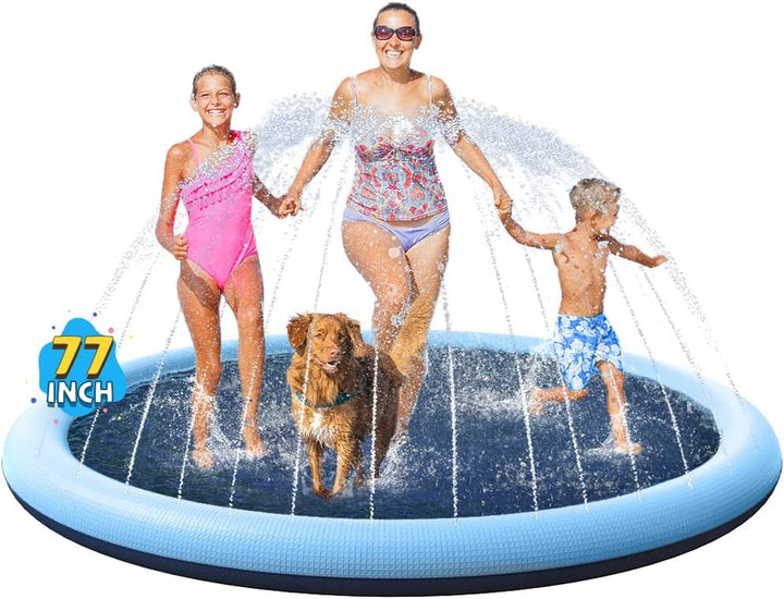 Non-Slip Splash Pad for Kids and Dog, Thicken Sprinkler Pool Summer Outdoor Water Toys - Fun Backyard Fountain Play Mat for Baby Girls Boys Children or Pet Dog (67 Inch, Blue&Blue)