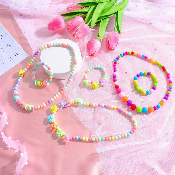 Toddler Necklace Bracelet, 3 Sets Kids Jewelry for Girls Colorful Beads, Costume Dress up Jewelry Gifts Princess Party Favors