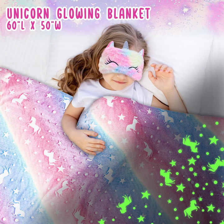 10 Pcs Unicorn Gifts for Girls Toys Christmas Birthday Gifts Kids Girls Age 3 4 5 6 7 8 9 12 with Glowing Blanket/Lcd Drawing Tablet, Unicorn Kids Girls Toys for Daughter, Niece, Granddaughter