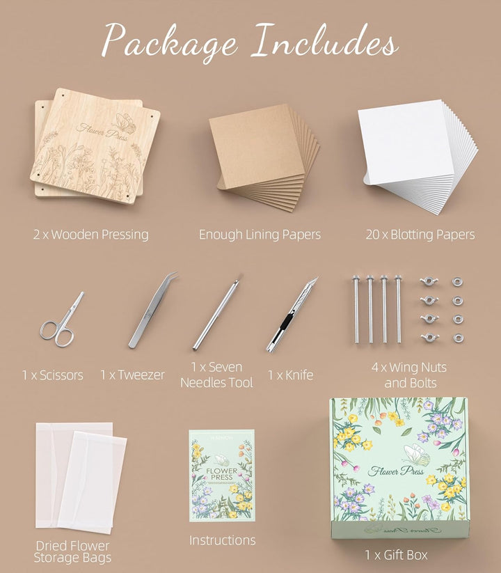 Flower Press Kit – 11" X 11" Large Wooden Flower Presser for Adults & Teens | DIY Bouquet Preservation & Dried Flower Art | Ideal Gift for Nature & Craft Lovers