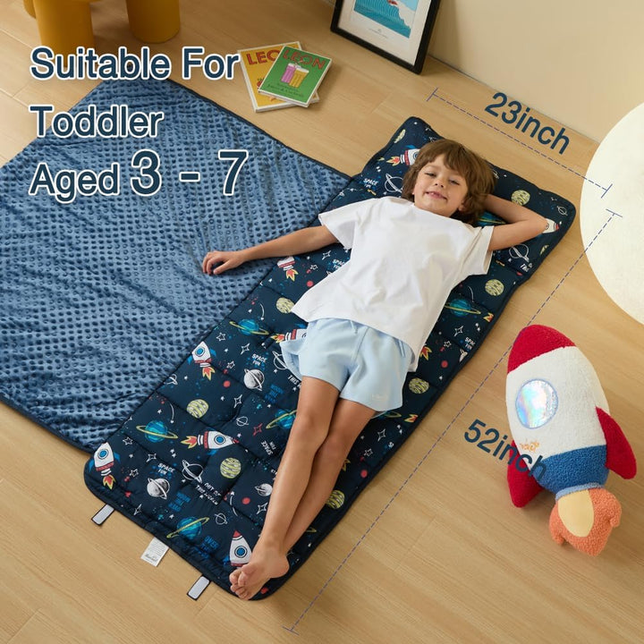 Toddler Nap Mat, Rollup Design Kid Sleeping Mat with Removable Pillow & Minky Blanket, Toddler Sleeping Bag for Daycare Preschool Travel Camping