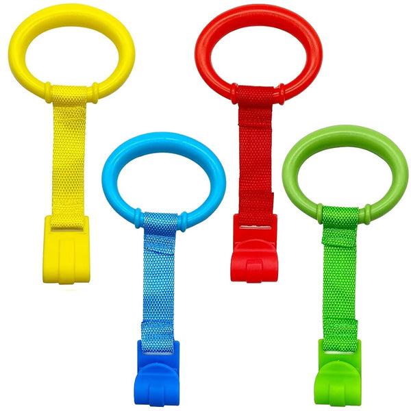 4 Pcs Baby Playpen Pull up Rings- Baby Crib Pull up Rings- Baby Walking Exercises Assistant Rings- Baby Bed Stand up Rings Baby Cot Hanging Rings for Infant Baby Toddler
