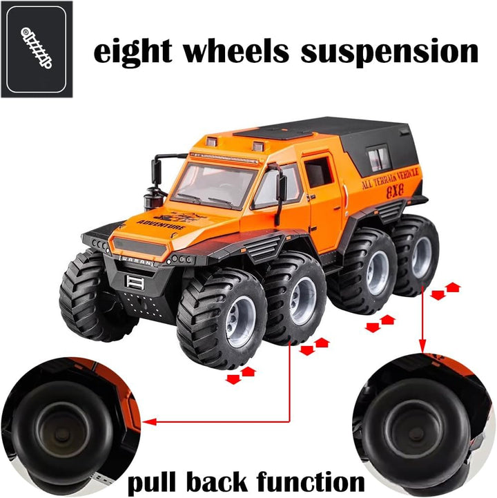 Toy Pickup Truck Model 1/24 Orange Alloy Collectibles Die-Cast Vehicles with Sound and Light