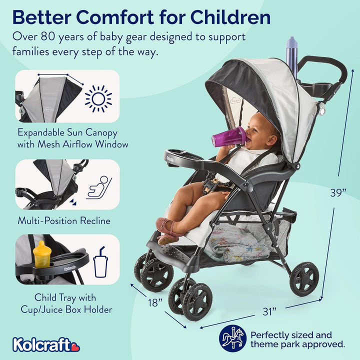 Cloud plus Lightweight Umbrella Stroller for Toddlers with Reclining Seat, Large Storage Basket, Canopy, Infant & Parent Trays, Compact Fold for Summer Travel, Durable Frame, Slate Gray