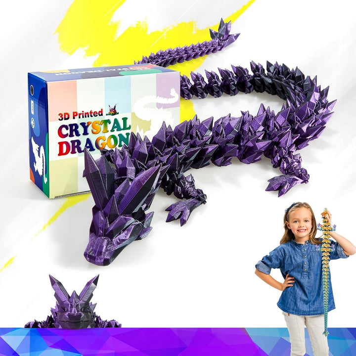 24 Inch Large Glow in the Dark 3D Printed Crystal Dragon Toy,Dragon Figurine Large Toy for Kids(Luminous Rainbow)