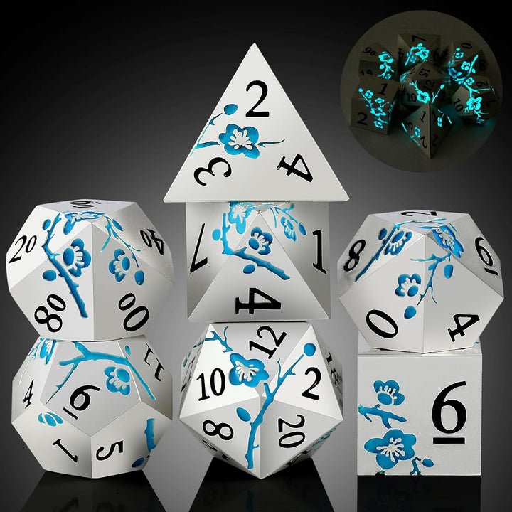 Metal Dice Set D&D, 7 Die Metallic Polyhedral Dice Set with Gift Metal Box and Gold Number for DND Dungeons and Dragons Role Playing Games (Black and Gold)