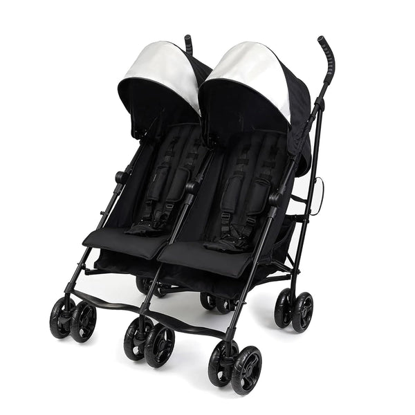 3Dlite Folding Lightweight Side by Side Double Stroller with 5-Point Safety Harness for Infants and Toddlers, Black