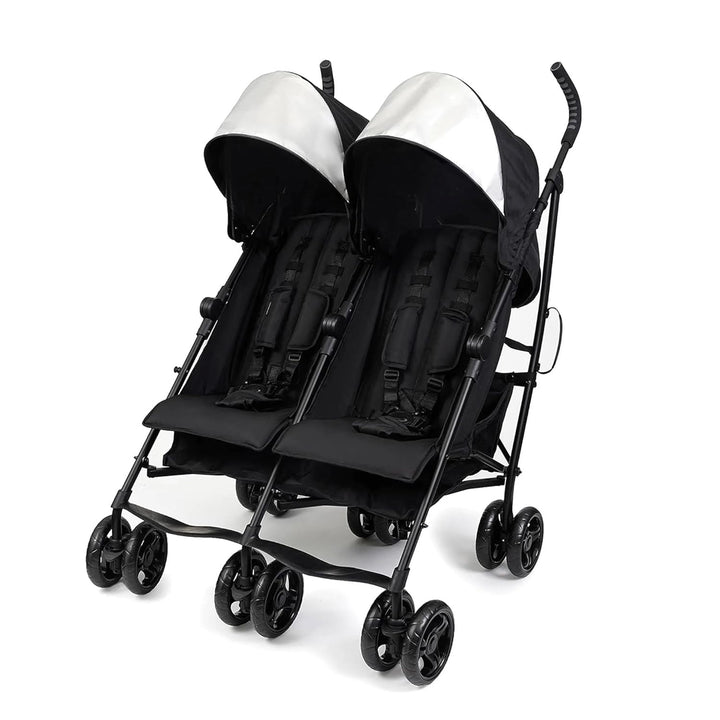 3Dlite Folding Lightweight Side by Side Double Stroller with 5-Point Safety Harness for Infants and Toddlers, Black