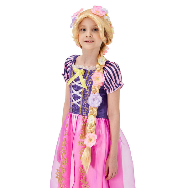 Super Long Princess Rapunzel Wig with Flowers-29 Inch Girls Blonde Braid Synthetic Wigs for Costume Cosplay Fairytale Ball Halloween Christmas Birthday Party