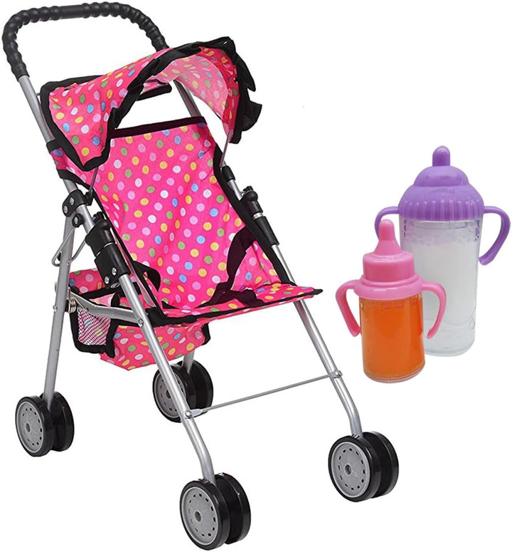 ® - Doll Stroller My First Baby Doll Strollers Toy - Flower Design with Basket in the Bottom- Doll Accessories 2 Free Magic Bottles Included (Flower Design)