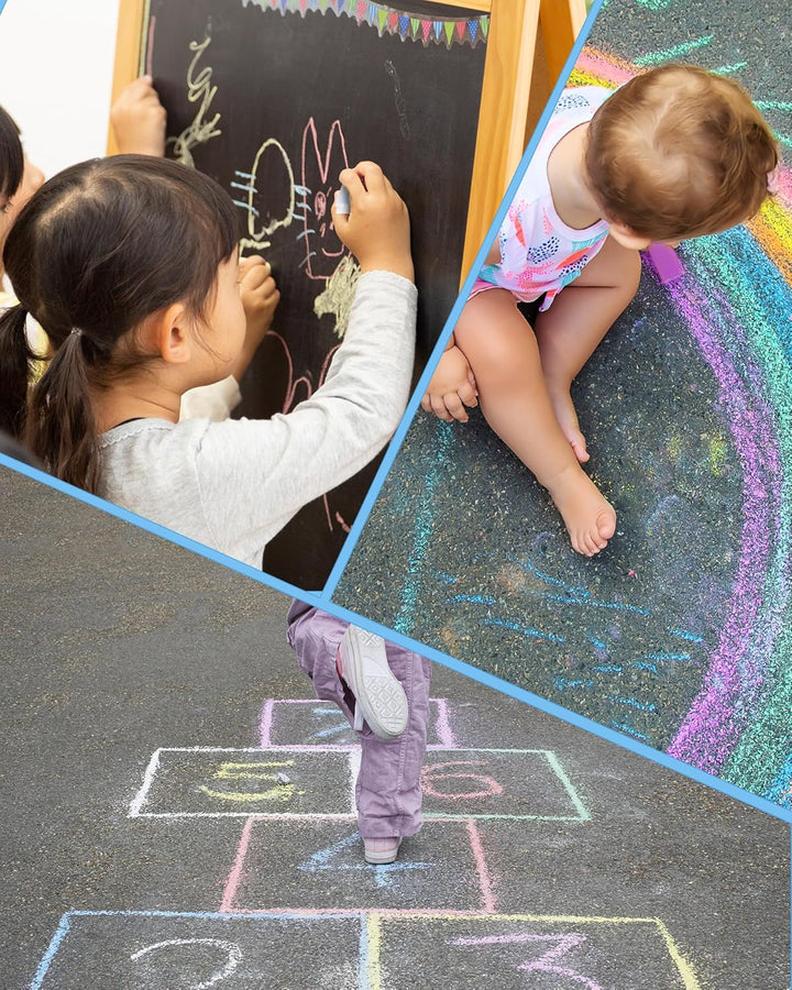 Try-It Chalk Set – 6 Dustless Washable Chalks with Holder for Kids, Safe for Sidewalk, Blackboard, Art Play