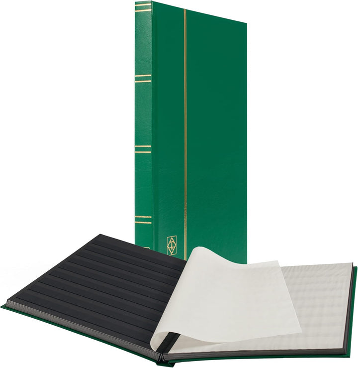 – “BASIC” Hard Cover Stockbook for Stamps – 16 Black Cardstock 9”X12” (A4) Pages with Clear Strips - Black