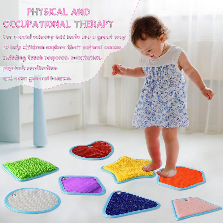 8 Set Mini Sensory Mats Assorted Textured Play Mats Sensory Floor Tiles Educational Tactile Toys for Activity(8.7 Inch,Irregular)