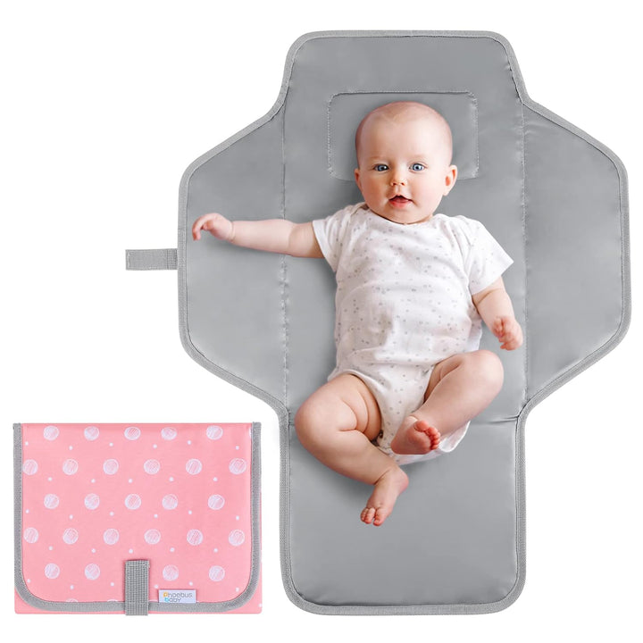 Baby Portable Changing Pad Travel - Waterproof Compact Diaper Changing Mat with Built-In Pillow - Lightweight & Foldable Changing Station, Newborn Shower Gifts