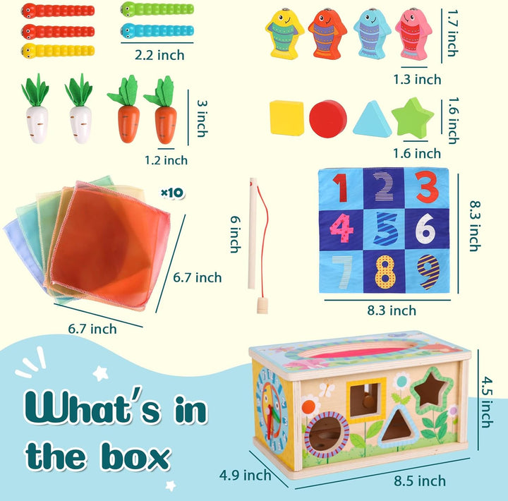 6-In-1 Montessori Tissue Box Toy for 6+ Months Baby, Wooden Activity Cube, Puzzles 12-18 Months, Perfect 1 Year Old Girl Boy Gifts, Sensory Toys for Toddlers 1-3, Baby 1St Birthday Gift