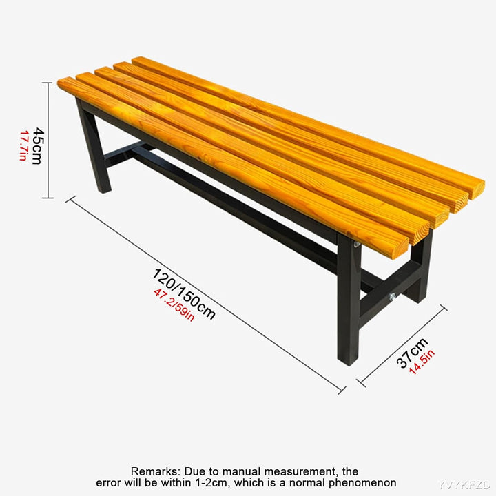 Wooden Backless Patio Bench Seat, Weatherproof Galvanized Frame Park Metal Bench Chair, 2-3 Person Outdoor Garden Bench, for Backyard, Poolside, Front Porch (Walnut Color B,150X37X45Cm)