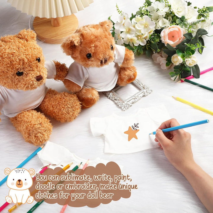 24 Pcs Stuffed Bear Clothes Fit 8-12 Inches Stuffed Dolls Bulk Tshirt Sublimation Blank Stuffed Animal Shirt Plush Bear T Shirt DIY for Giveaways Gift Bags Party