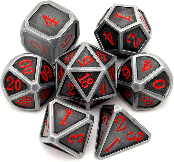 Bloodstained Metal DND Dice Set Blood Polyhedral D&D Dice Compatible with Dungeons and Dragons Gift TTRPG Antique Metal Halloween Dice