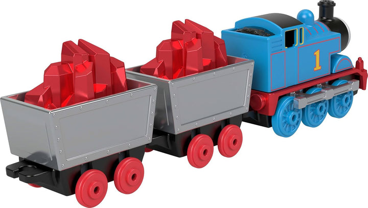 by  Collectible Toy Train, Small Die-Cast Mattel 80Th Engine with Premium Deco & 2 Stock Cars with Red Crystal Cargo