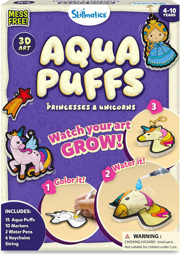 3D Art Kit - Aqua Puffs Princesses & Unicorns, Mess-Free Paint by Number Craft for Kids, DIY Color & Inflate Activity, Travel & Creative Gift for Girls & Boys Ages 4, 5, 6, 7, 8, 9, 10