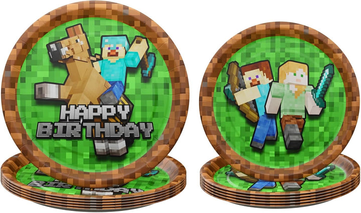Pixel Miner Dinner and Dessert Plates (40 Pieces for 20 Guests) - Video Game Party Supplies, Mining Craft Decorations, Pixel Miner Party,